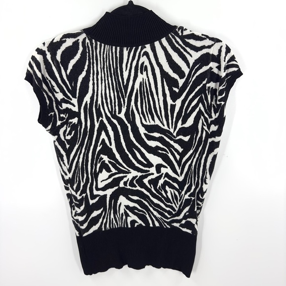 Vintage Cache Womens Short Sleeve Sweater Top Size M Black White Zebra Print Y2K - Picture 3 of 9